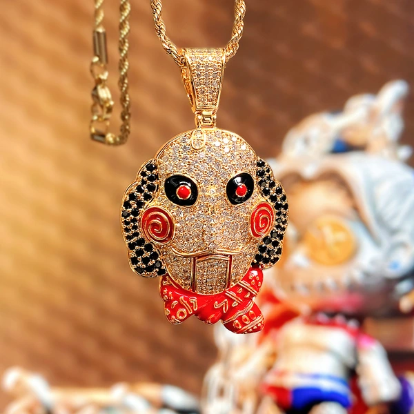 European and American hip-hop jewelry fun horror chainsaw doll trend pendant men's copper inlaid zircon punk exaggerated necklace
