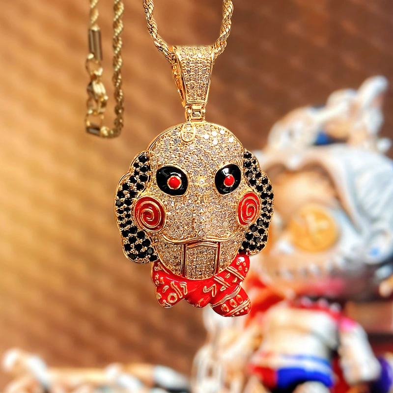 European and American hip-hop jewelry fun horror chainsaw doll trend pendant men's copper inlaid zircon punk exaggerated necklace