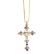 European and American jewelry micro-inlaid colored zircon cross pendant necklace hip hop retro clavicle chain nks87