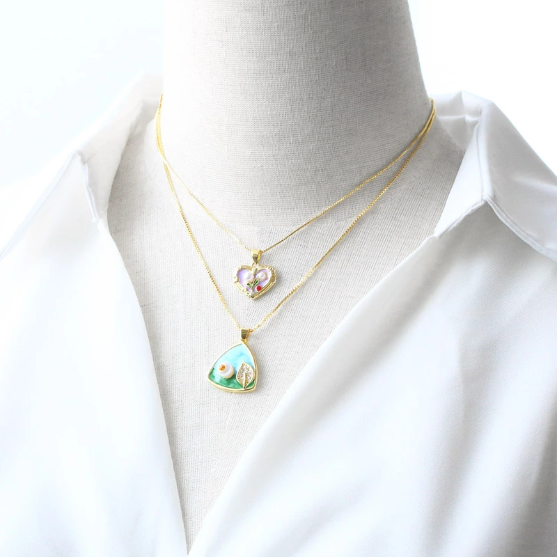 AS jewelry hot selling copper plated real gold oil pearl love flower pendant necklace clavicle chain female nky64