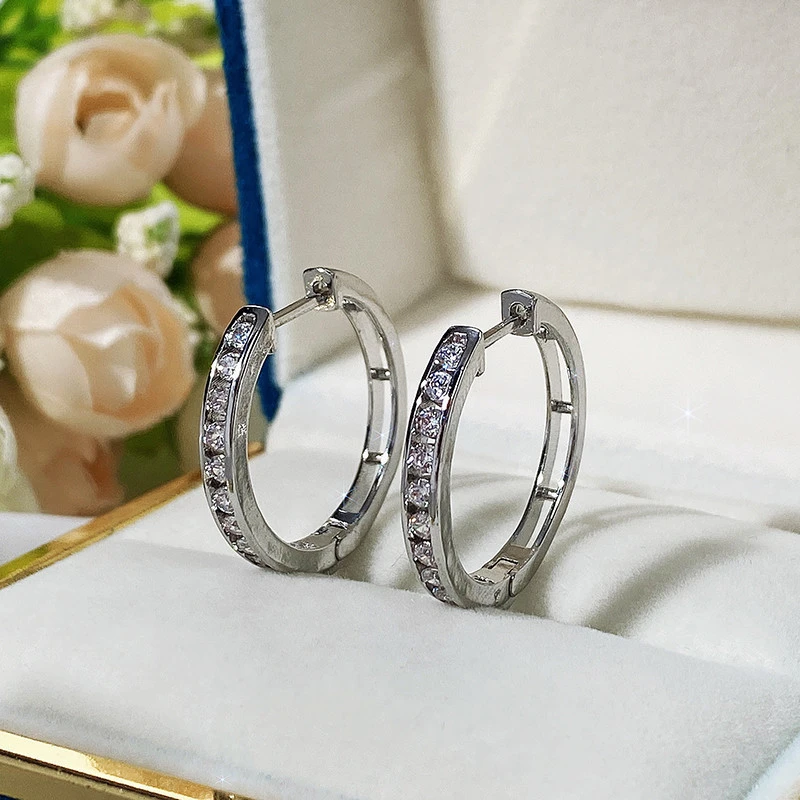 Hot selling earrings silver zircon earrings elegant hoop earrings birthday gift for girlfriend