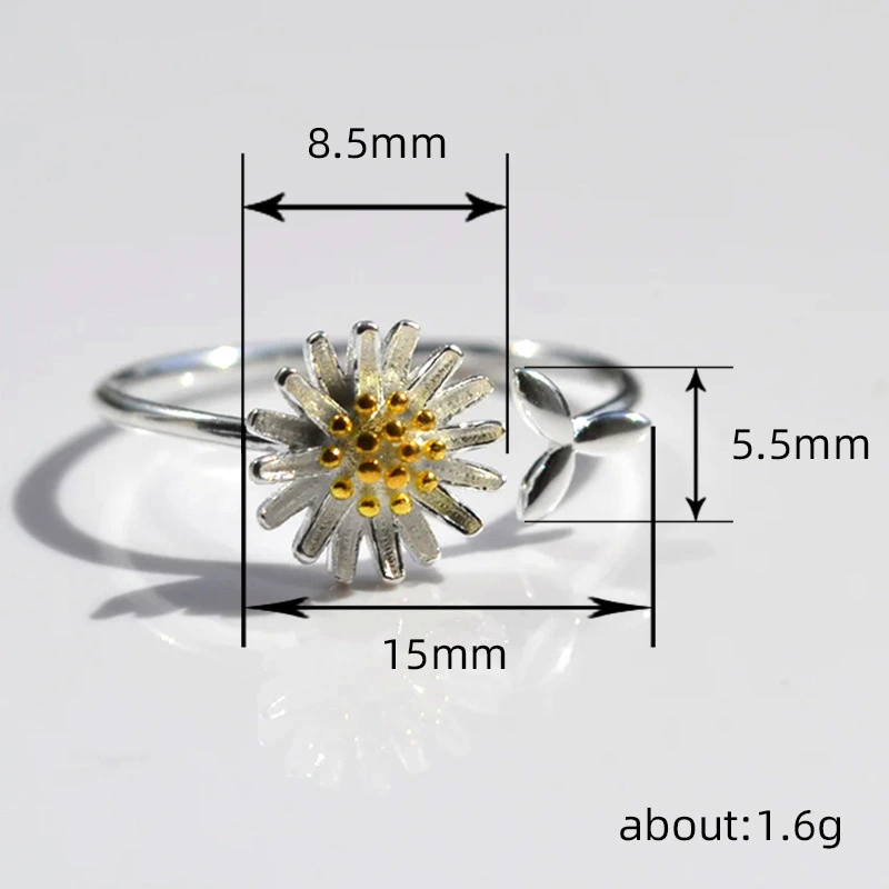  New Korean Daisy Ring Fashion Small Fresh Adjustable Open Ring Leaf Flower Ring Women
