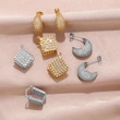 Clearance European and American full brick C-shaped earrings female niche design gold-plated high-end quadrilateral earrings erw35