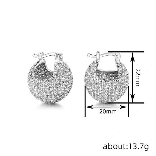  Personalized niche earrings for women, round sphere three-dimensional earrings with full diamond flash, heavy-duty light luxury chic jewelry