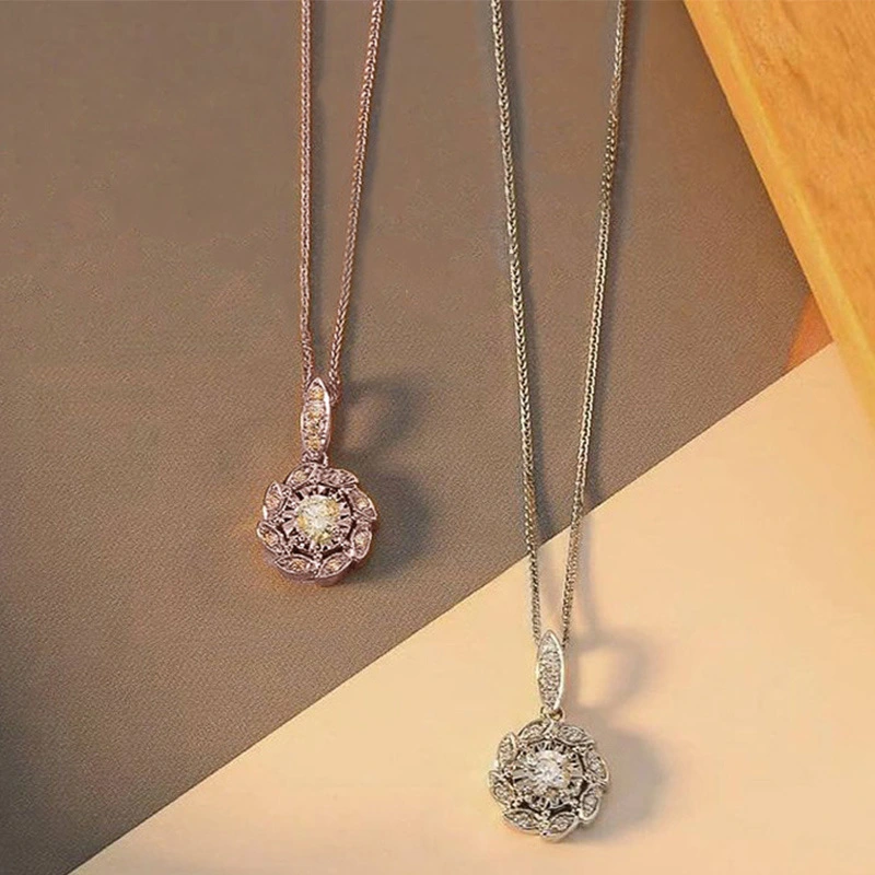 2022 new jewelry French trend flower zircon necklace sweater chain autumn and winter necklace clavicle accessories