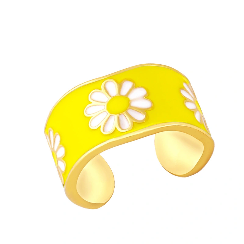 Clearance AS jewelry new retro small daisy open ring personality simple wide version flower ring female rim14
