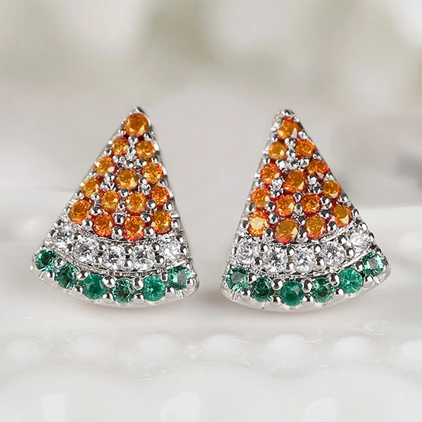  European and American watermelon earrings inlaid with zircon small fresh sweet earrings fashionable exquisite earrings