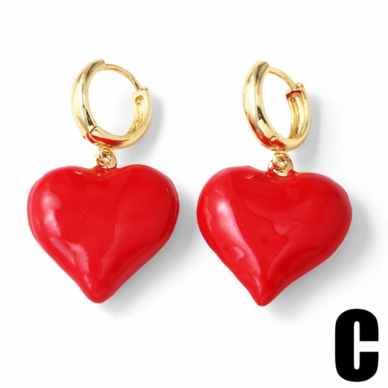 AS jewelry new oil drop red love peach heart earrings ear buckle earrings female erv80 ring