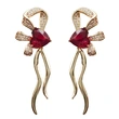 French romantic ruby heart bow earrings, high-end niche temperament hot earrings