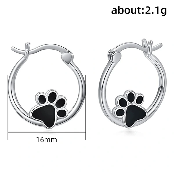 Hot-selling black epoxy cute animal cat paw earrings sweet heart-shaped dog paw print earrings