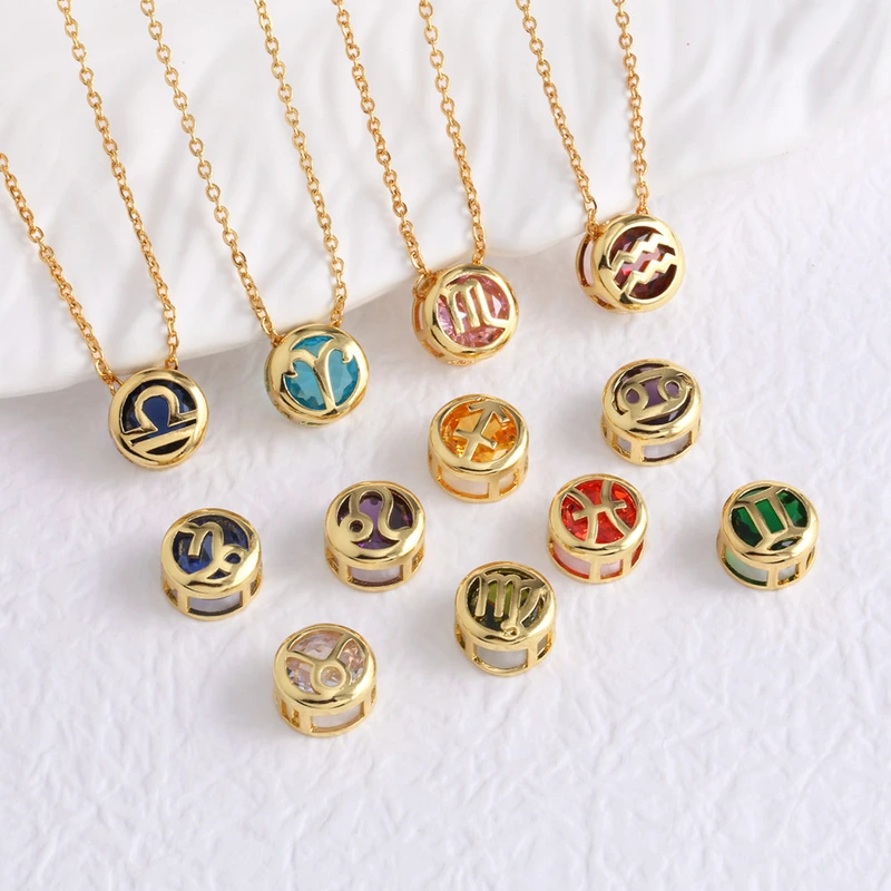 AS jewelry Europe and the United States hot selling twelve constellation necklace zircon double-sided hollow birthstone clavicle chain nkb794