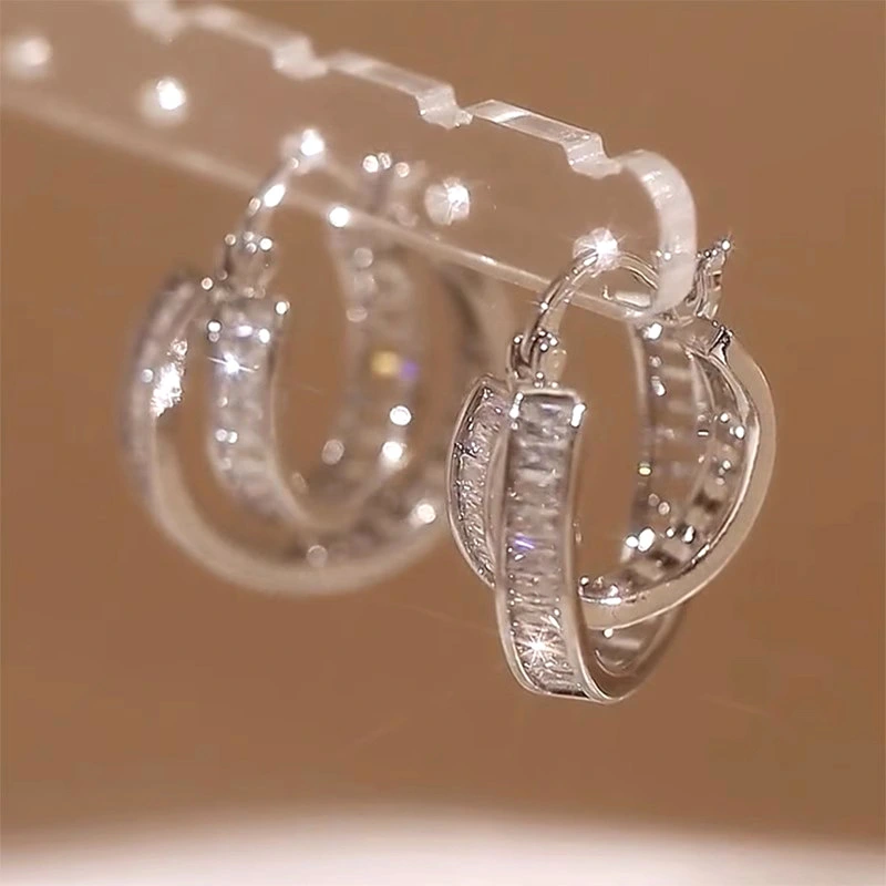 Ladies smart new earrings women's double ring design personality jewelry Xiaohongshu Internet celebrity style super hot