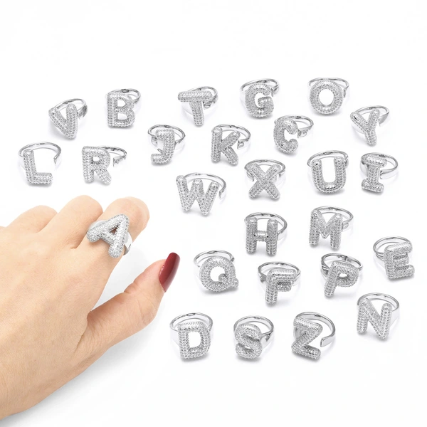 Jewelry Europe and the United States hot selling 26 English letter ring gold-plated full zircon fat letter ring rih91