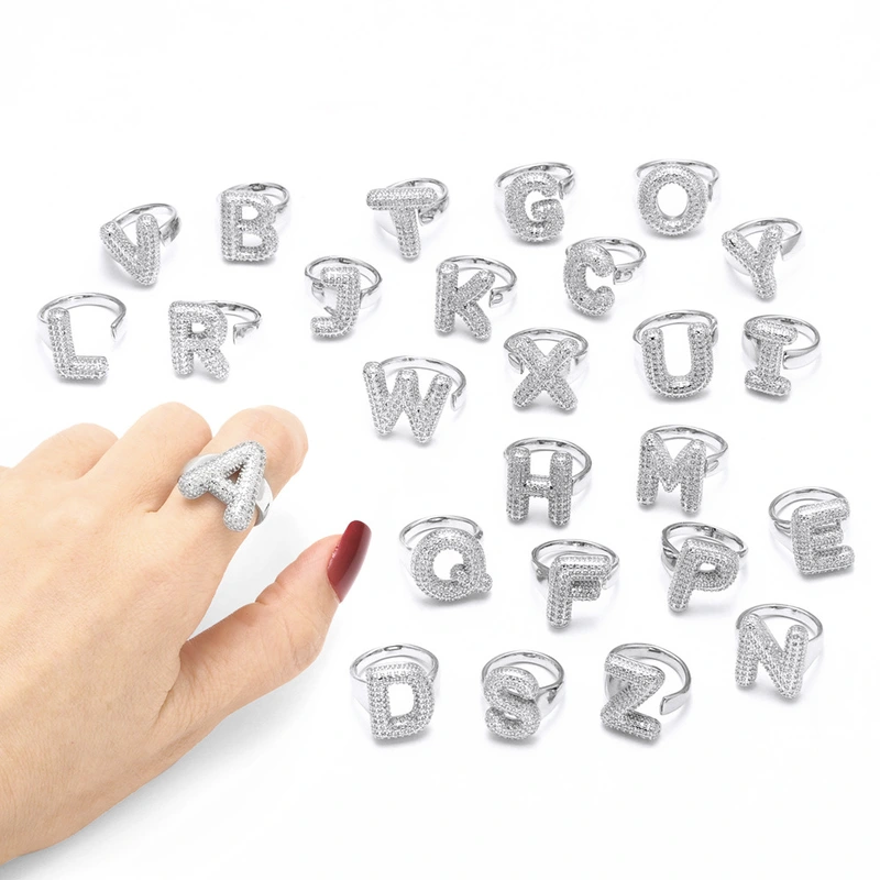 Jewelry Europe and the United States hot selling 26 English letter ring gold-plated full zircon fat letter ring rih91