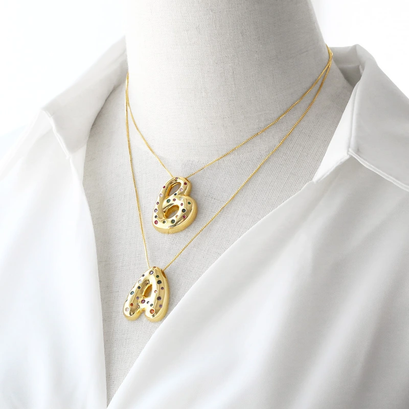 AS jewelry 26 English letters necklace gold-plated inlaid colored zircon clavicle chain nkb070