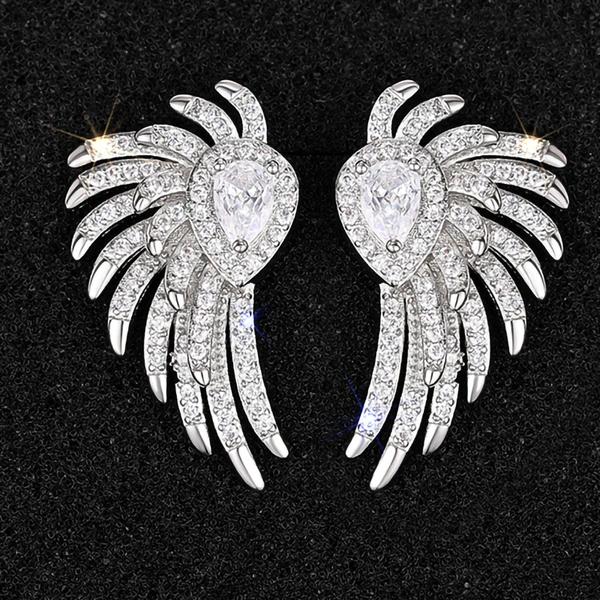 Micro-inlaid angel wings earrings Japanese and Korean style all-match high-end luxury earrings luxury feather earrings
