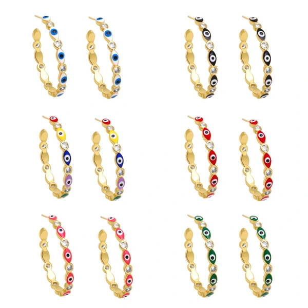 Clearance European and American jewelry color oil drip devil eye earrings fashion personality geometric C-shaped earrings earrings ert52