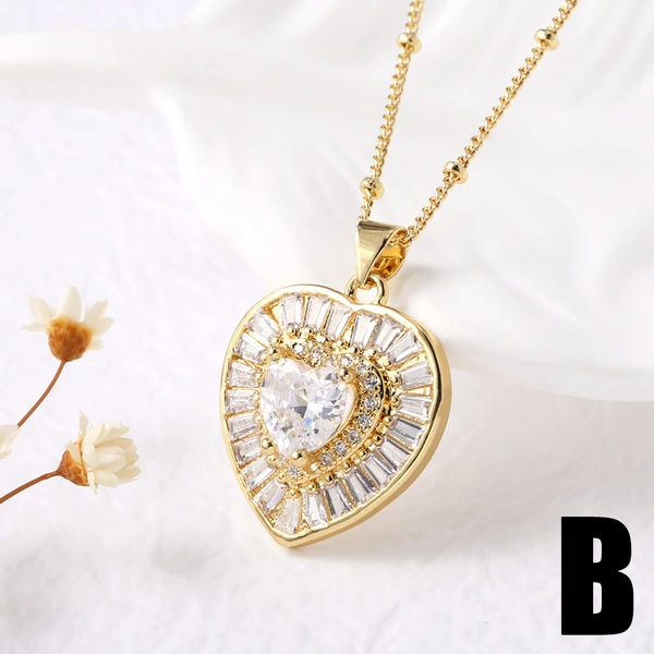 AS jewelry new hot selling full zircon gold-plated love heart pendant necklace nkb220 necklace