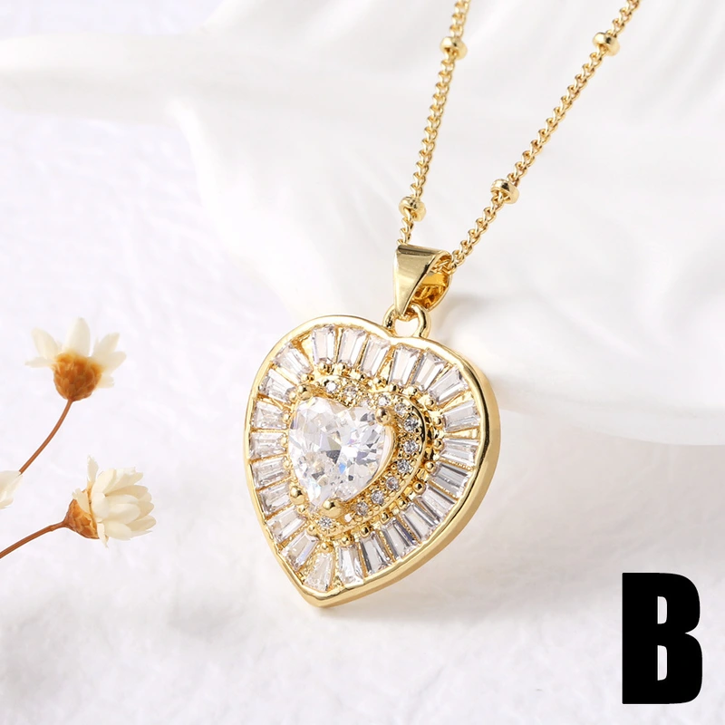 AS jewelry new hot selling full zircon gold-plated love heart pendant necklace nkb220 necklace