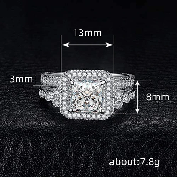    Hot selling couple ring princess fashion geometric square ring bridal wedding ring