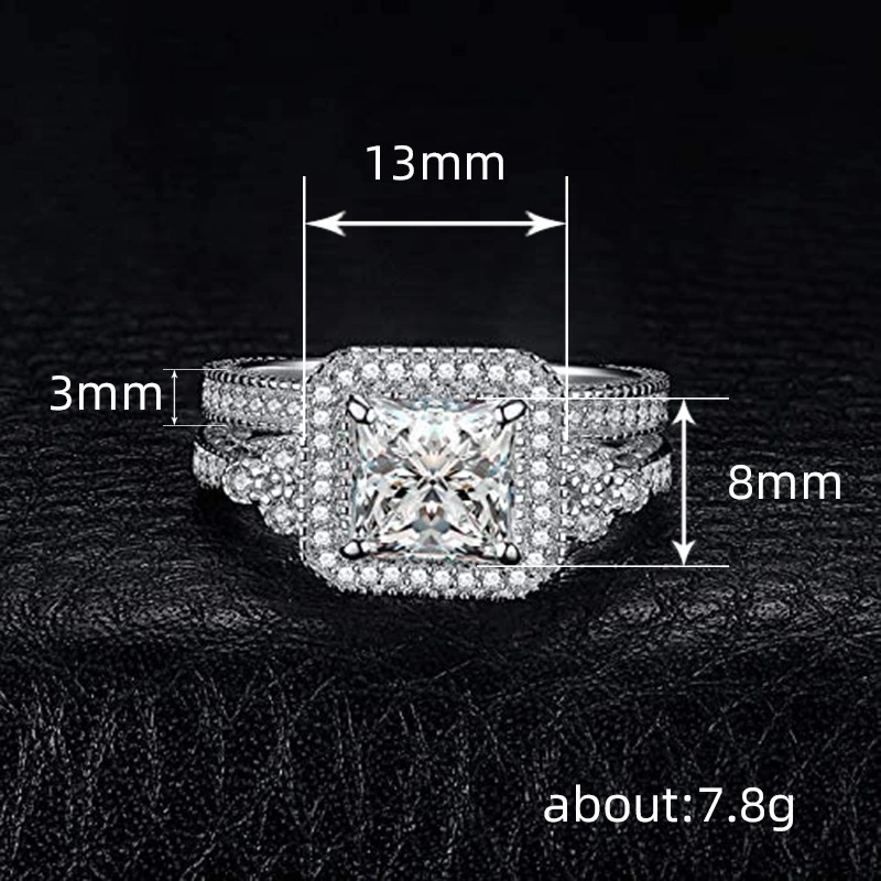    Hot selling couple ring princess fashion geometric square ring bridal wedding ring