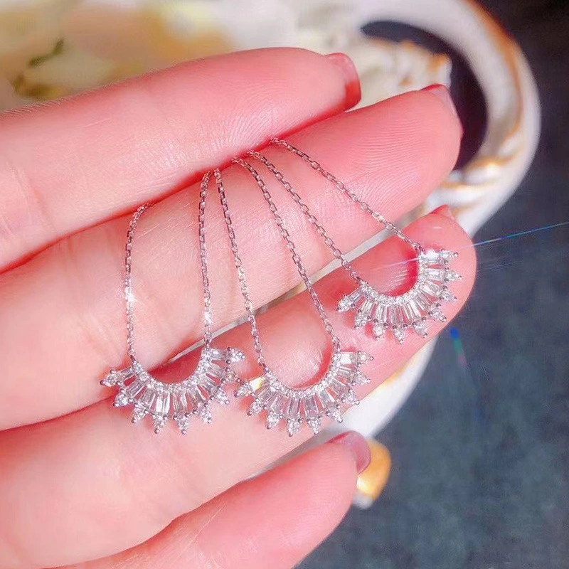 New clavicle chain copper inlaid T square zircon fan-shaped pendant necklace Valentine's Day gift for girlfriend