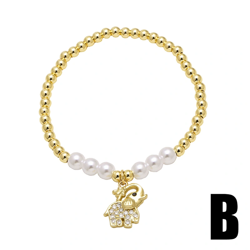 AS jewelry hot selling copper plated real gold animal elephant pendant pearl beaded bracelet hand jewelry female bra59