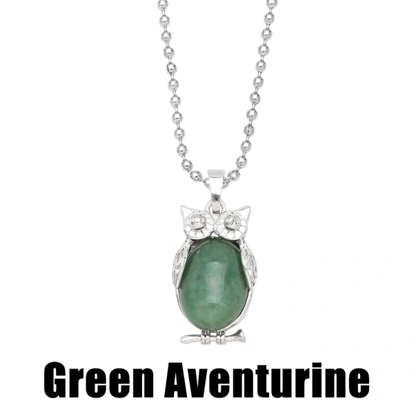 Hot selling crystal agate owl necklace retro punk style owl pendant silver sweater chain nkb660