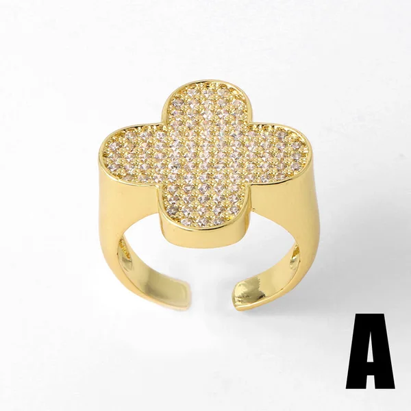 AS jewelry Europe and the United States hot selling flower full zircon ring female gold-plated double layer open ring rih07