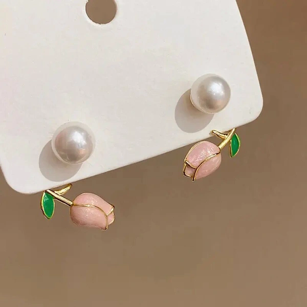 Super fairy tulip imitation pearl earrings new style simple niche ear clip small fragrance style lady earrings