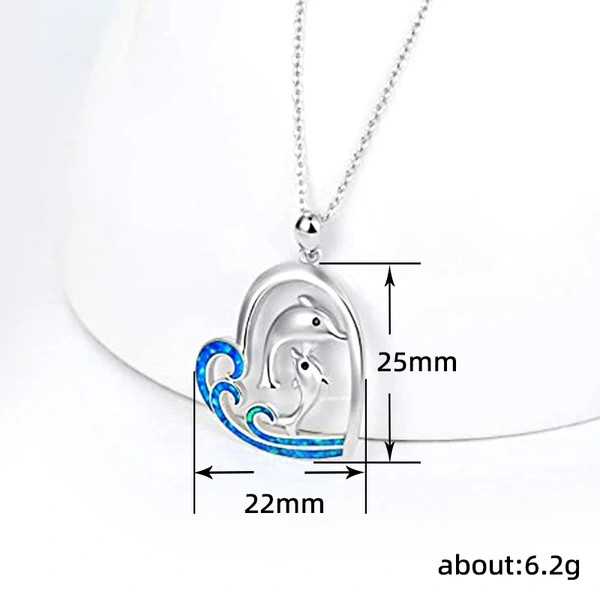 Korean fashion love dolphin necklace for women cute double dolphin heart-shaped pendant winter personality necklace