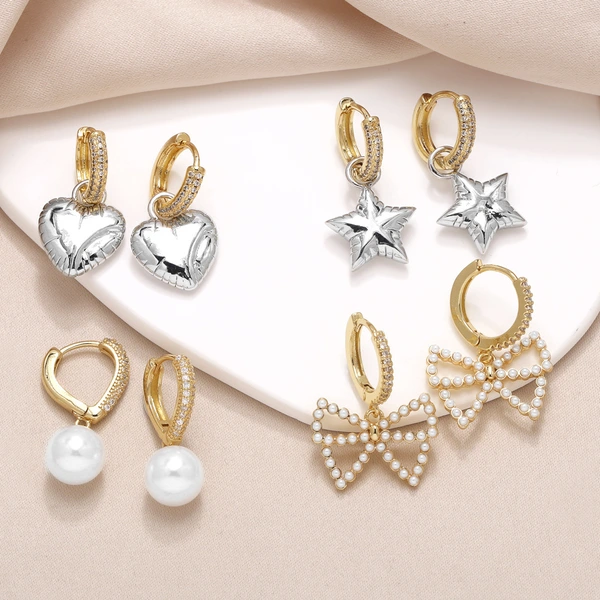 AS jewelry earrings European and American love earrings female pearl bow gold-plated star earrings era176