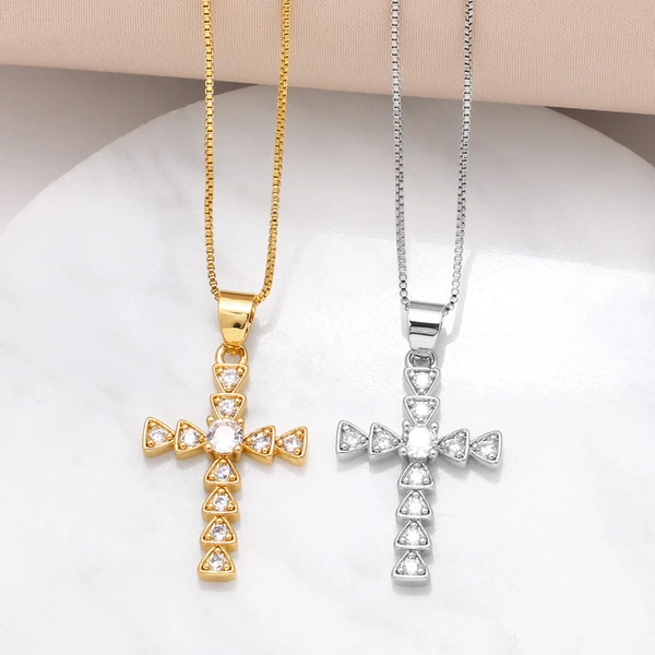 AS jewelry new hot selling large zircon European and American cross pendant clavicle necklace female nkb761