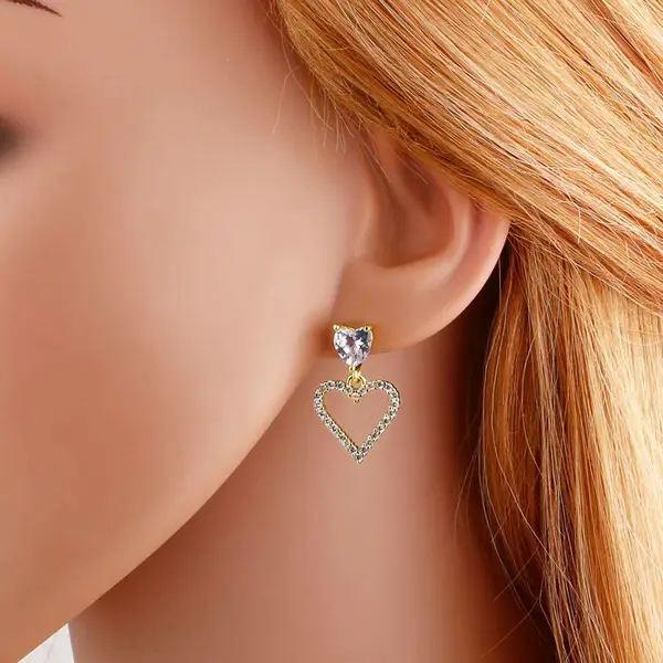 AS jewelry European and American hot-selling love heart-shaped earrings female copper plated 18k gold peach heart earrings earrings erv66