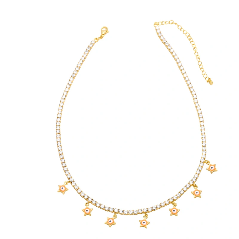 Clearance sale European and American zircon necklace women's tennis chain five-pointed star devil's eye pendant sweet cool style clavicle chain nkb042
