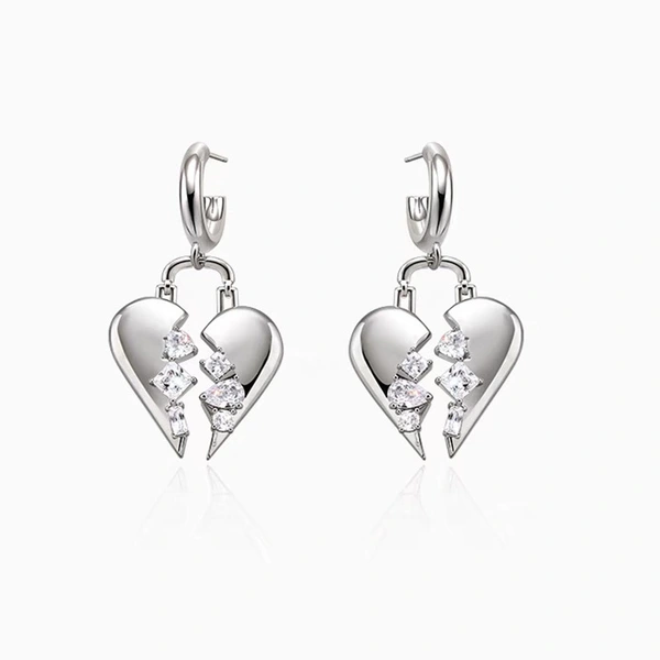  Broken zircon heart earrings cool style fashion light luxury design earrings personality temperament heart-shaped earrings