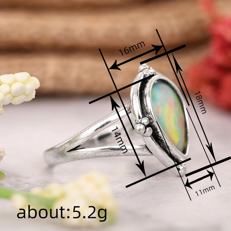  Vintage medieval style ancient silver ring water drop niche design sticker jewelry Caixia style ring