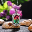 Luxury colored tourmaline pendant hollow palace style gradient color zircon necklace Mother's Day gift