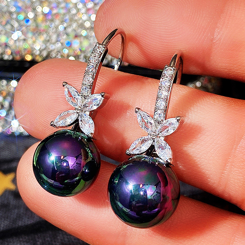 Korean style new retro imitation pearl flower earrings micro inlaid zircon temperament earrings