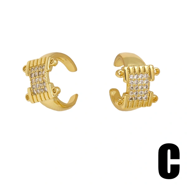 AS jewelry geometric earrings female copper plated 18k gold inlaid zircon ear clip earrings erw26