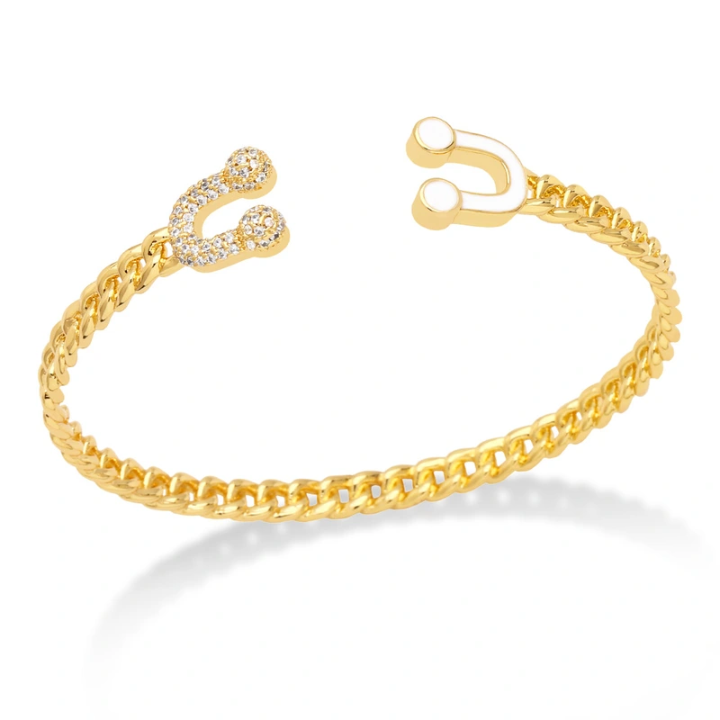 European and American jewelry fashion trend inlaid colored diamond horseshoe buckle bracelet female personality double U-shaped head bracelet brj90