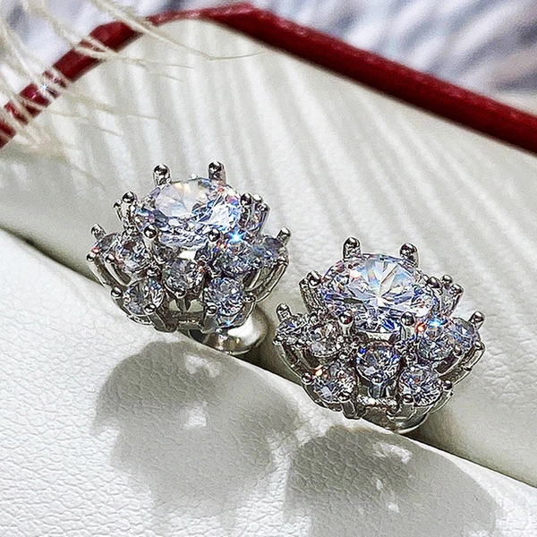 Sweet and cool style flower women's earrings exquisite full diamond zircon flower earrings European and American earrings