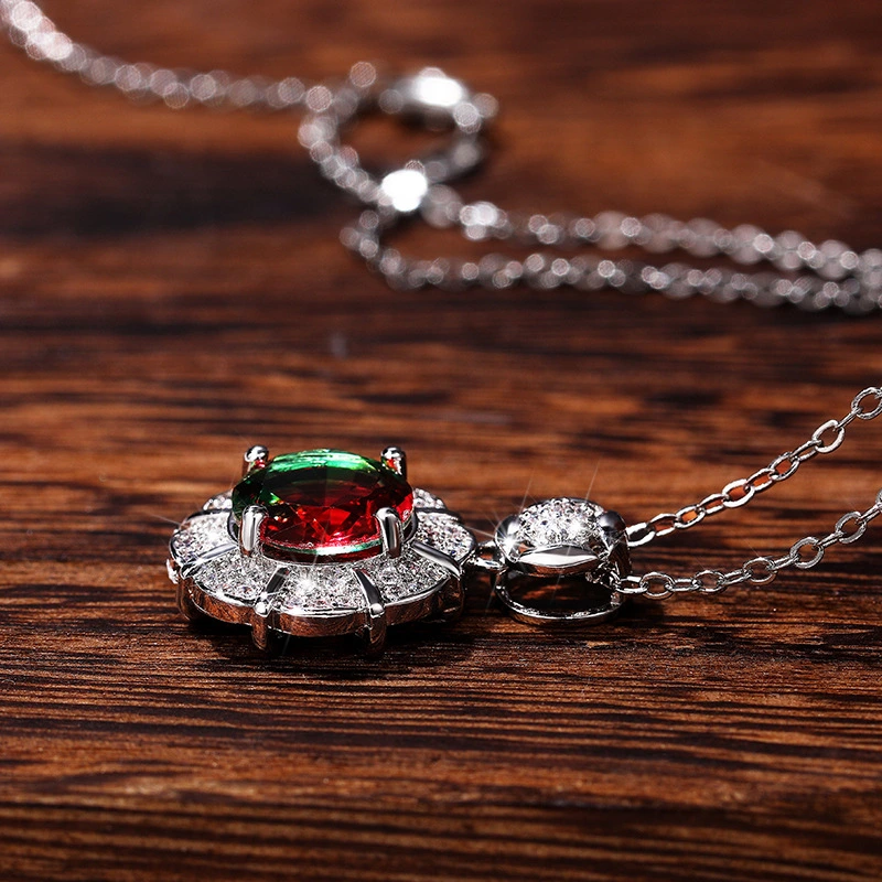 Light luxury style colored gemstone pendant inlaid with gradient color zircon necklace European and American women's pendant clavicle chain