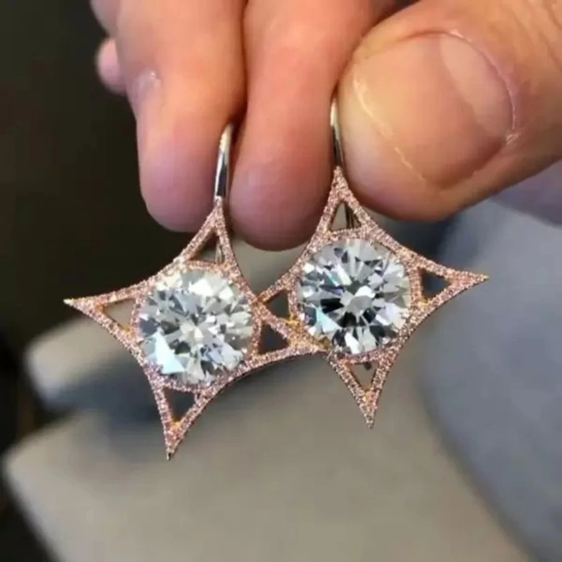  Korean style new high-end geometric diamond zircon earrings 2021 temperament internet celebrity earrings