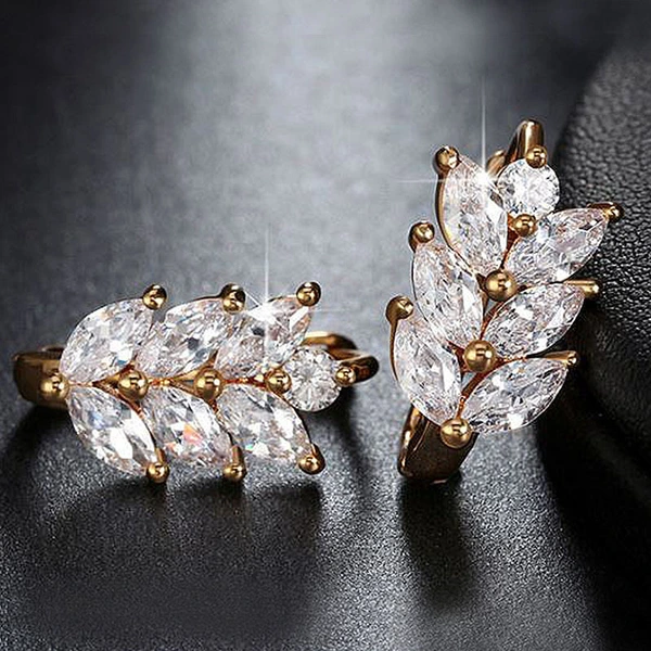 Hot selling earrings fashion diamond leaf earrings for women temperament wheat ear zircon ear clips manufacturers supply