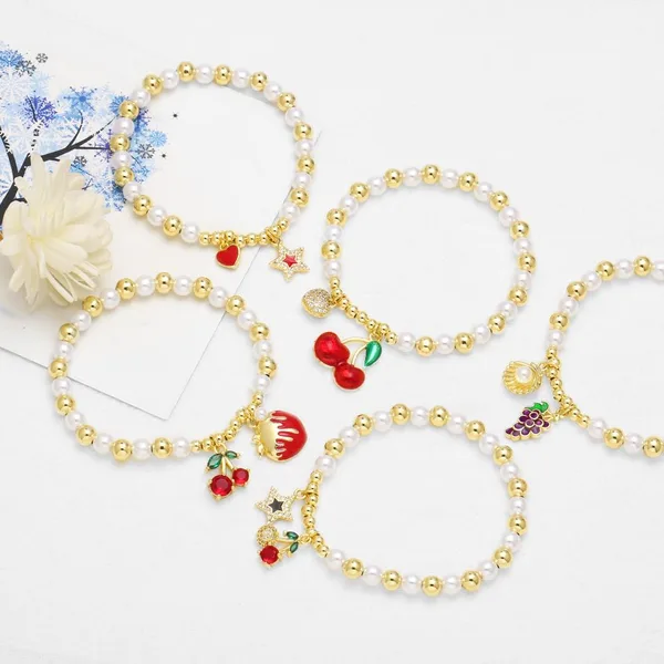 AS jewelry European and American new fruit cherry grape pendant bracelet pearl gold-plated bracelet hand jewelry brm75