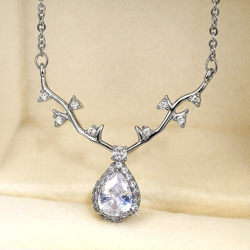 Korean style necklace for women, short deer antler diamond necklace, simple clavicle necklace for women