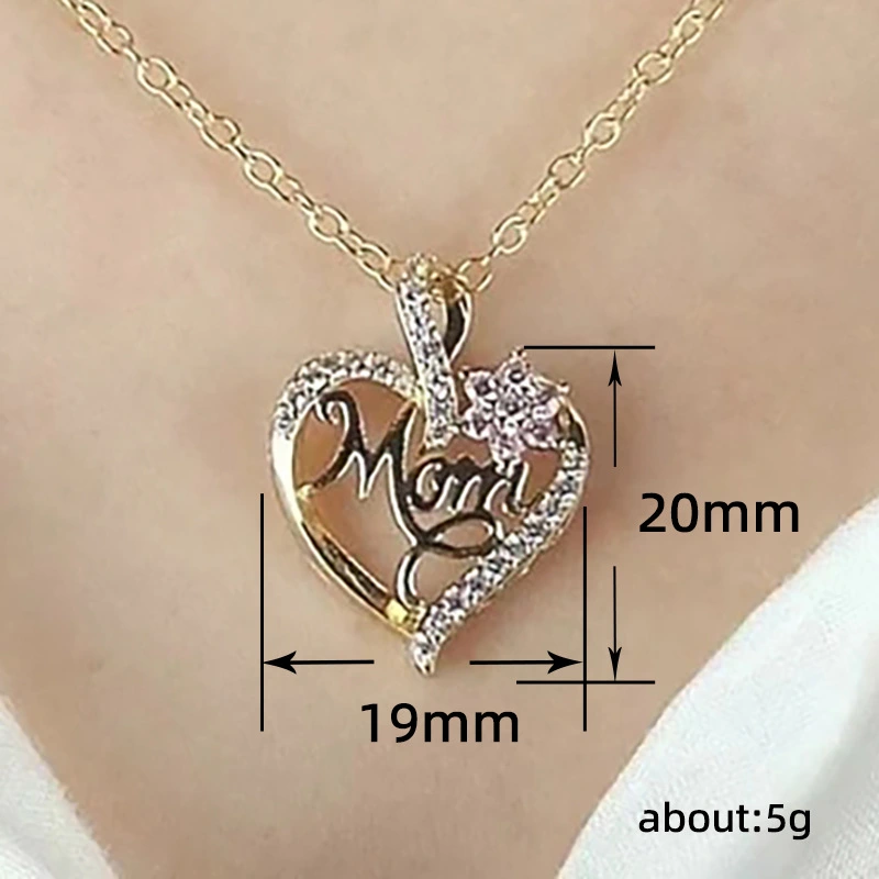 Love pendant MOM floral zircon heart-shaped clavicle chain hot selling new necklace