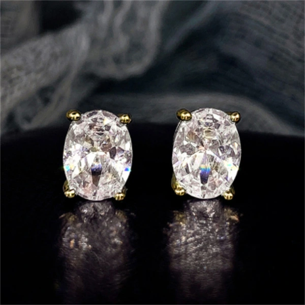 Special earrings dazzling four-claw single diamond earrings for women fashionable and small oval zircon earrings