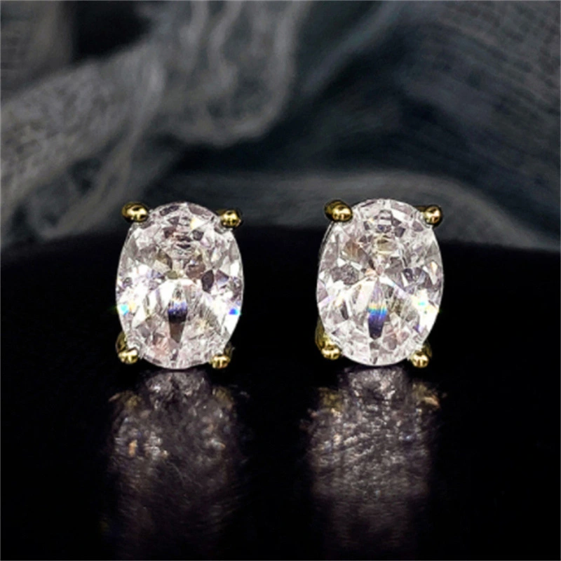 Special earrings dazzling four-claw single diamond earrings for women fashionable and small oval zircon earrings